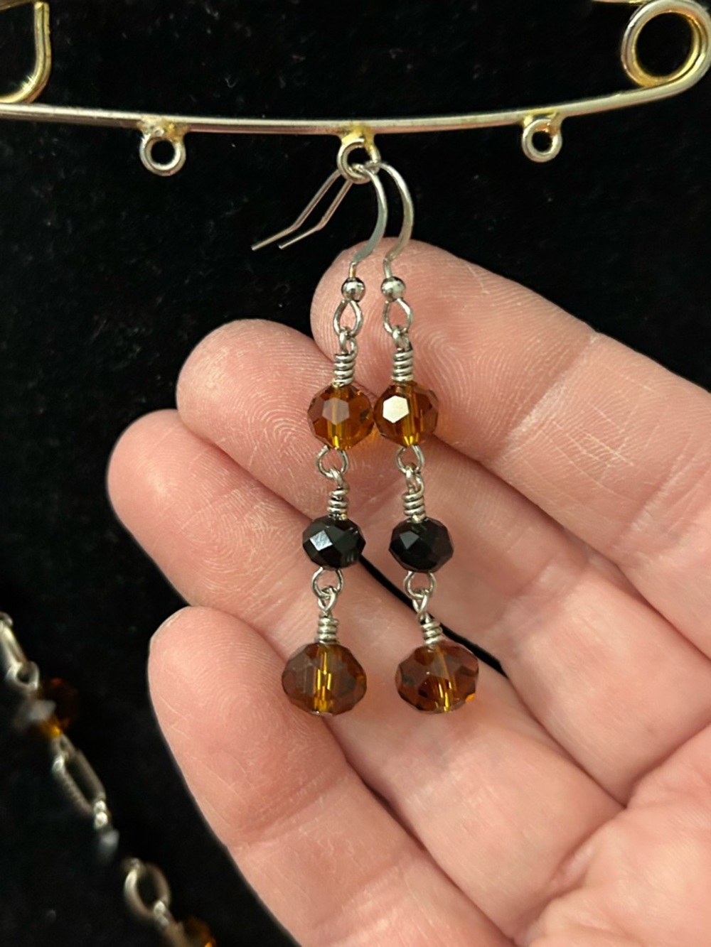 Hand Crafted Cameo Necklace with Brown and Black Crystals - Picture 4 of 7